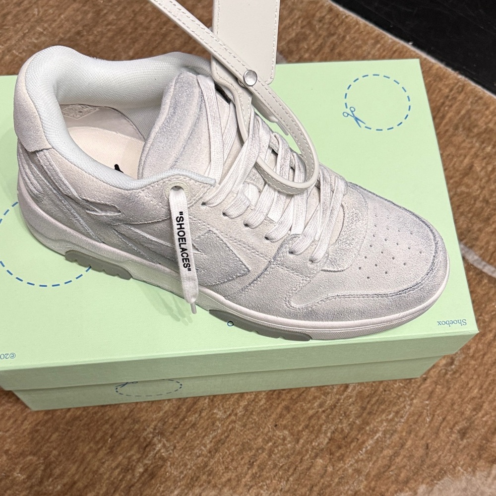 Off-White All-White Suede Low-Top Sneaker with Branded Lace